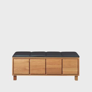 Scherlin Bankje 6 leer zwart, geolied eikenhouten frame