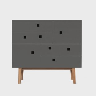 Zweed Peep B1 ladekast slate grey, retro, eikenhouten onderstel