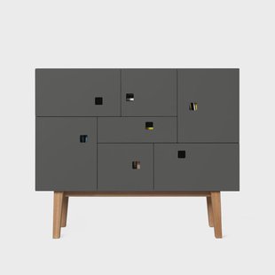 Zweed Peep C1 kast slate grey, retro, eikenhouten onderstel