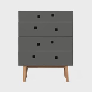 Zweed Peep B3 ladekast slate grey, retro, eikenhouten onderstel