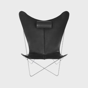 OX Denmarq KS Chair vleermuisfauteuil leer black, roestvrij onderstel