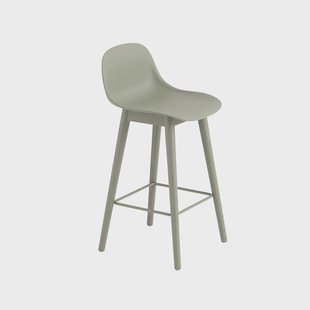 Muuto Fiber barkruk met ruggensteun 65 cm Dusty green-groene poten