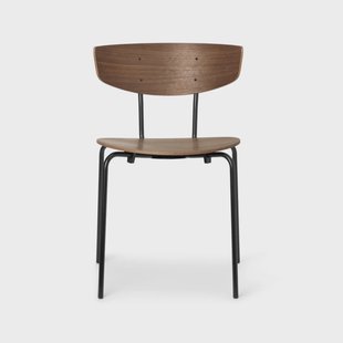 Ferm Living Herman Stoel walnut, zwart stalen onderstel