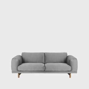 Muuto Rest bank 2-zits stof steelcut trio ii 133 light grey, eikenhouten poten