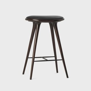 Mater Mater high stool barkruk laag 69 cm leer zwart, bruingebeitst beukenhouten onderstel