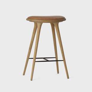 Mater Mater high stool barkruk laag 69 cm leer natuur, gezeept eikenhouten onderstel