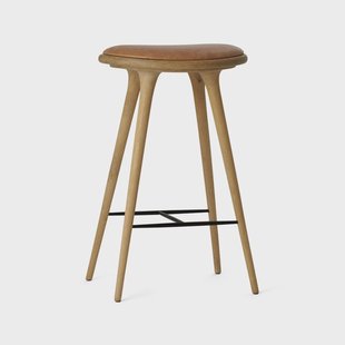 Mater Mater high stool barkruk hoog 74 cm leer natuur, gezeept eikenhouten onderstel