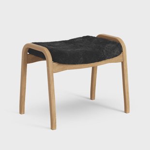Swedese Lamino Voetenbankje schapenvacht black, geolied eikenhout