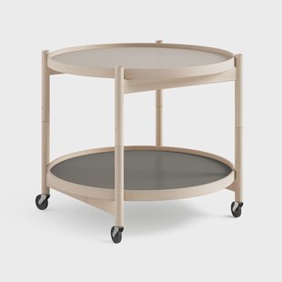 Brdr. Krüger Bølling Tray Table model 60 roltafel stone, onbehandeld beukenhouten onderstel