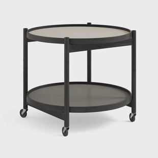 Brdr. Krüger Bølling Tray Table model 60 roltafel stone, zwartgelakt eikenhouten onderstel