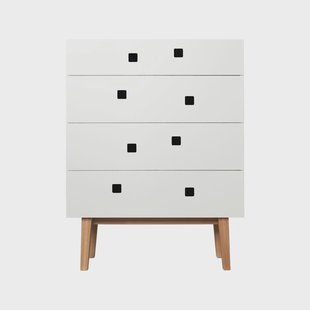 Zweed Peep B3 ladekast wit, retro, eikenhouten onderstel