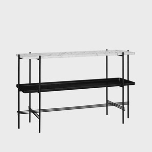 GUBI TS Console bijzettafel 120x30x72 cm white carrara marble, zwart onderstel, met blad