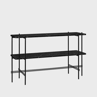 GUBI TS Console bijzettafel 120x30x72 cm black marquina marble, zwart onderstel, 2 marmeren planken
