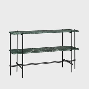 GUBI TS Console bijzettafel 120x30x72 cm green guatemala marble, zwart onderstel, 2 marmeren planken