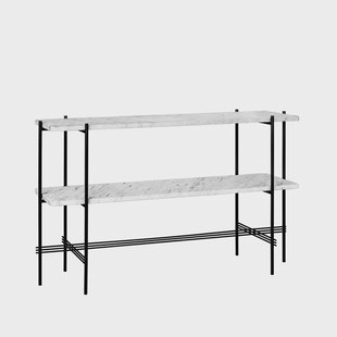 GUBI TS Console bijzettafel 120x30x72 cm white carrara marble, zwart onderstel, 2 marmeren planken
