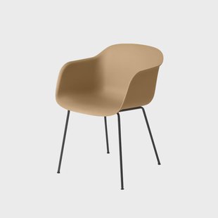 Muuto Fiber Stoel met armleuningen tube base Ochre-Anthracite Black