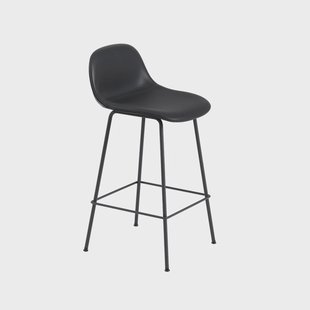 Muuto Fiber Barkruk metalen poten Refine leather black-Black
