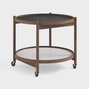 Brdr. Krüger Bølling Tray Table model 60 roltafel base, rookgeolied eikenhouten onderstel