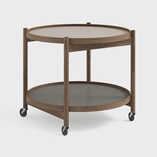 Brdr. Krüger Bølling Tray Table model 60 roltafel stone, rookgeolied eikenhouten onderstel