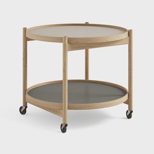 Brdr. Krüger Bølling Tray Table model 60 roltafel stone, geolied eikenhouten onderstel