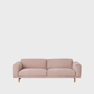 Muuto Rest bank 3-zits stof steelcut trio 515 rose, eikenhouten poten