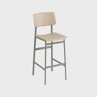 Muuto Loft barkruk Oak-hoog-dusty green stalen frame