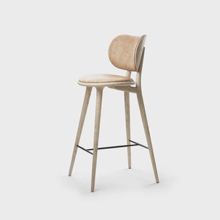 Mater Mater High Stool Backrest barkruk laag leer natural, matgelakt eikenhouten onderstel