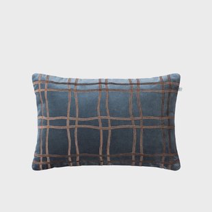 Chhatwal & Jonsson Tattersall kussenhoes sea blue/cognac, 60x40 cm