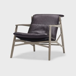 Stolab Link loungefauteuil leer donkerbruin, witgeolied eikenhout, zwart canvas