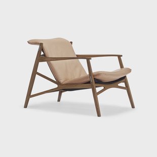 Stolab Link loungefauteuil natuurkleurig leer-naturel geolied eikenhout-zwart canvas