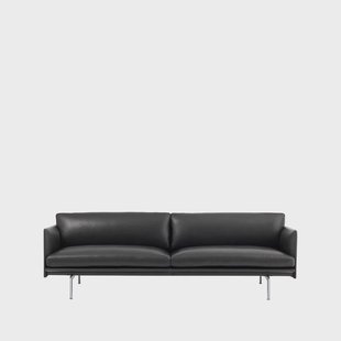 Muuto Outline bank 3-zits leer Refine zwart-aluminium poten