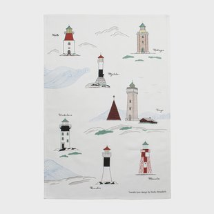Almedahls Zweedse vuurtorens keukenhanddoek 47x70 cm Wit-multi