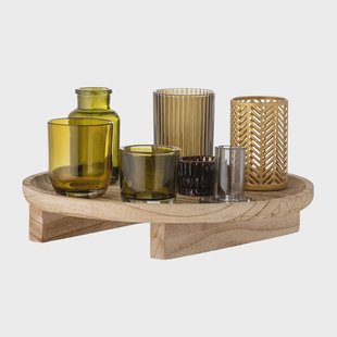 Bloomingville Sanga plateau met waxinelichtjeshouders 8-delig Natuur-multi