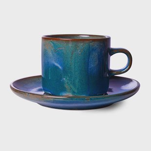 HKliving Home Chef kop met schotel 22 cl Rustic blue