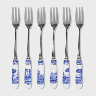 Spode Blue Italian dessertvork 6-pack Keramiek-roestvij staal