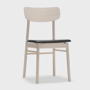 Stolab Prima Vista stoel berkenhout lichte matte lak Leder Elmotique VII 99001 black