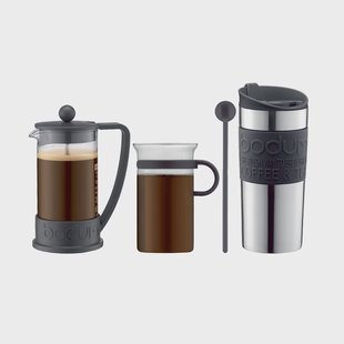 Bodum Koffieset met cafetière, kop, reismok en lepel Zwart