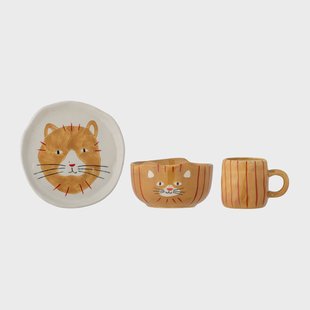 Bloomingville Kittie kinderservies aardewerk 3-delig Kat Bloomingville Kittie kinderservies aardewerk 3-delig Kat