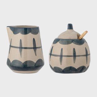 Bloomingville Allium melkkan en suikerpot Blauwe golven-bamboe