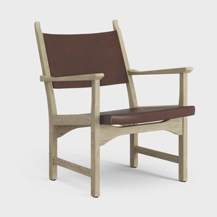 Swedese Caryngo fauteuil Naturelgelakt eikenhout-leer roodbruin