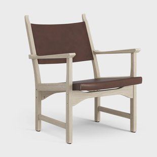 Swedese Caryngo fauteuil Witgepigmenteerd eiken-leer roodbruin