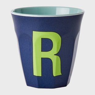 RICE Rice melaminebeker medium letter R 30 cl Dark blue