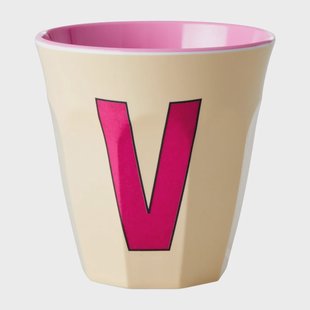 RICE Rice melaminebeker medium letter V 30 cl Soft yellow