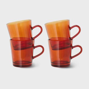 HKliving 70's glassware koffiekop 20 cl 4-pack Amber brown