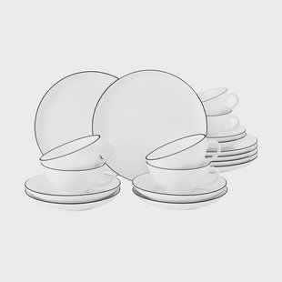 Seltmann Weiden Lido black line theeservies 18-delig Wit met zwarte rand