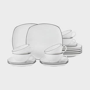 Seltmann Weiden Lido black lines theeservies vierkant 18-delig Wit met zwarte rand