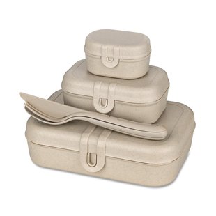 Koziol Pascal Ready Set 3x lunchtrommel met bestek Nature desert sand