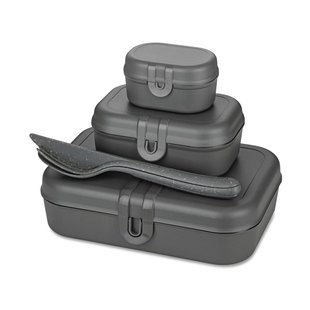 Koziol Pascal Ready Set 3x lunchtrommel met bestek Nature ash grey