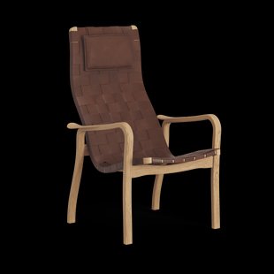 Swedese Primo fauteuil hoog met nekkussen geolied eikenhout Leren banden bruinrood