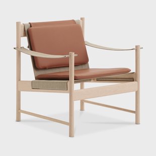 Brdr. Krüger HB loungestoel Witgeolied esdoornhout-leer brandy